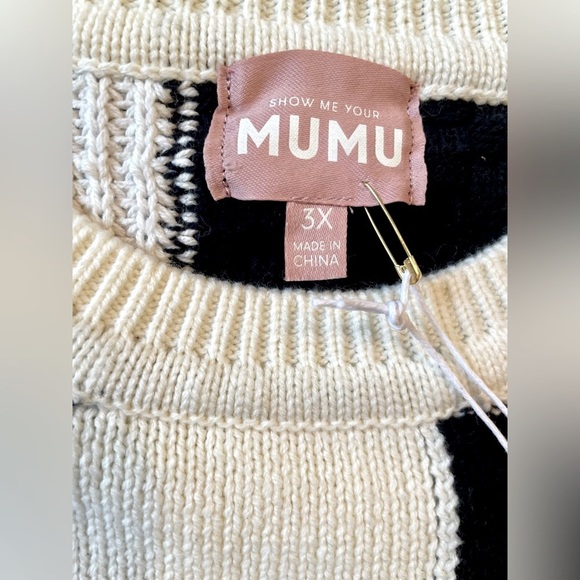 Show Me Your Mumu Size 3X Ember Patchwork Knit Tunic Sweater Cream Black Gray - Picture 8 of 11